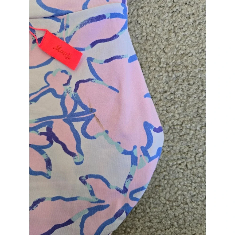 Maaji‎ Girls One Piece Ruffle Swimsuit Snakeskin Floral Pink Blue Size 4